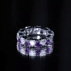 Heart Shape Purple Amethyst and Moissanite Eternity Ring in Claw Setting