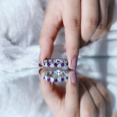Heart Shape Purple Amethyst and Moissanite Eternity Ring in Claw Setting