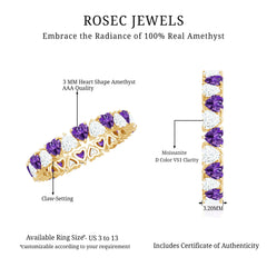 Heart Shape Purple Amethyst and Moissanite Eternity Ring in Claw Setting
