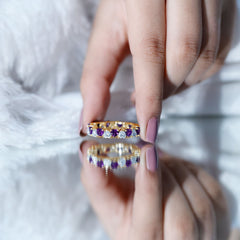 Heart Shape Purple Amethyst and Moissanite Eternity Ring in Claw Setting