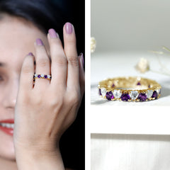 Heart Shape Purple Amethyst and Moissanite Eternity Ring in Claw Setting