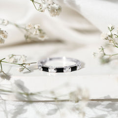 Bar Set Black Onyx and Diamond Half Eternity Wedding Band