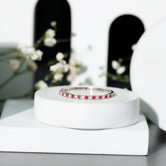 Real Ruby Full Eternity Stackable Ring with Moissanite
