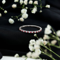 Real Ruby Full Eternity Stackable Ring with Moissanite