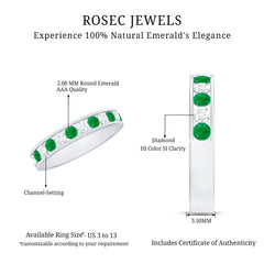 Channel Set Emerald and Diamond Half Eternity Band Ring