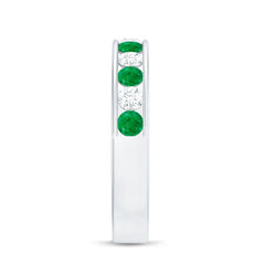 Channel Set Emerald and Diamond Half Eternity Band Ring