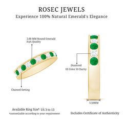 Channel Set Emerald and Diamond Half Eternity Band Ring