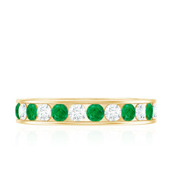 Channel Set Emerald and Diamond Half Eternity Band Ring