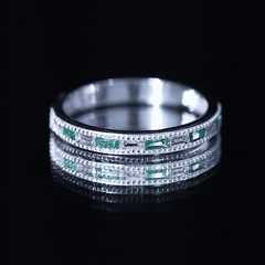 Baguette Cut Lab Grown Emerald and Diamond Band Ring