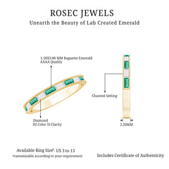 Baguette Cut Lab Grown Emerald and Diamond Band Ring