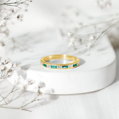 Baguette Cut Lab Grown Emerald and Diamond Band Ring