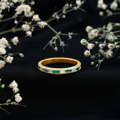 Baguette Cut Lab Grown Emerald and Diamond Band Ring