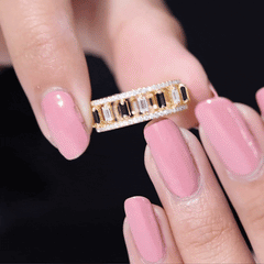 Baguette Cut Black Spinel and Moissanite Wedding Band