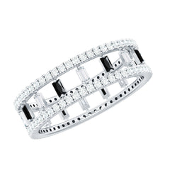 Baguette Cut Black Spinel and Moissanite Wedding Band