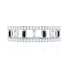 Baguette Cut Black Spinel and Moissanite Wedding Band