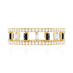 Baguette Cut Black Spinel and Moissanite Wedding Band