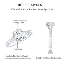 2.25 CT Round Cut Moissanite Engagement Ring in 4 Prong Setting