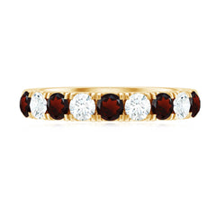 Genuine Garnet Diamond Half Eternity Wedding Ring