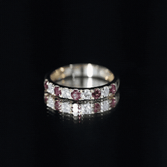 Natural Pink Tourmaline and Diamond Wedding Band Ring