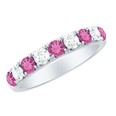Natural Pink Tourmaline and Diamond Wedding Band Ring