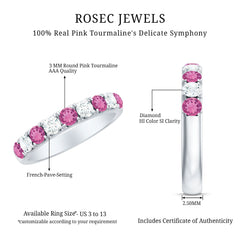 Natural Pink Tourmaline and Diamond Wedding Band Ring