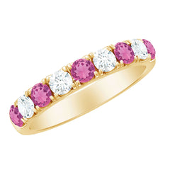 Natural Pink Tourmaline and Diamond Wedding Band Ring