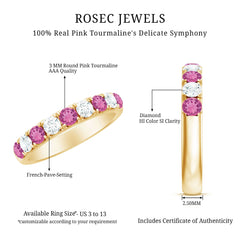 Natural Pink Tourmaline and Diamond Wedding Band Ring