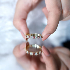Natural Pink Tourmaline and Diamond Wedding Band Ring