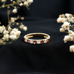 Natural Pink Tourmaline and Diamond Wedding Band Ring