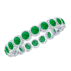 Milgrain Bezel Set Round Emerald Eternity Wedding Band