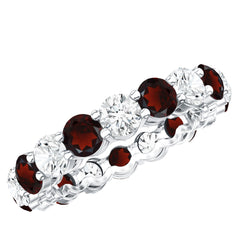 Natural Garnet Eternity Wedding Ring with Moissanite