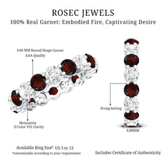 Natural Garnet Eternity Wedding Ring with Moissanite