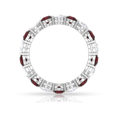 Natural Garnet Eternity Wedding Ring with Moissanite