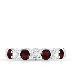 Natural Garnet Eternity Wedding Ring with Moissanite
