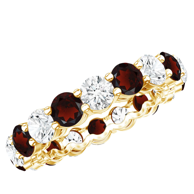Natural Garnet Eternity Wedding Ring with Moissanite