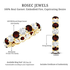 Natural Garnet Eternity Wedding Ring with Moissanite