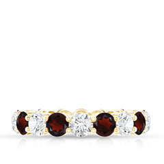 Natural Garnet Eternity Wedding Ring with Moissanite