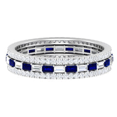 Baguette Cut Lab Grown Blue Sapphire and Moissanite Wedding Band
