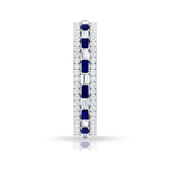 Baguette Cut Lab Grown Blue Sapphire and Moissanite Wedding Band