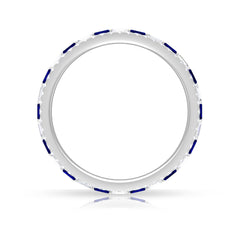 Baguette Cut Lab Grown Blue Sapphire and Moissanite Wedding Band