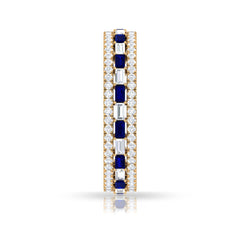 Baguette Cut Lab Grown Blue Sapphire and Moissanite Wedding Band