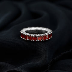 Certified Natural Oval Garnet Eternity Ring for Wedding