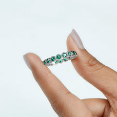 Certified Lab Created Emerald Full Eternity Band Ring in Bezel Setting