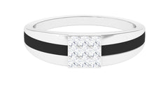 Certified Real Diamond Mens Engagement Band with Black Enamel