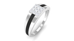 Certified Real Diamond Mens Engagement Band with Black Enamel