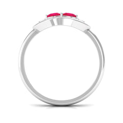 Contemporary Ruby Toi Et Moi Ring with Diamond