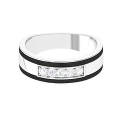 Certified Real Diamond Wedding Band with Black Enamel