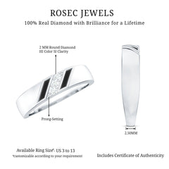 Natural Mens Diamond Wedding Band with Black Enamel