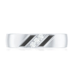 Natural Mens Diamond Wedding Band with Black Enamel