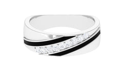 Certified Natural Diamond Mens Wedding Band with Black Enamel